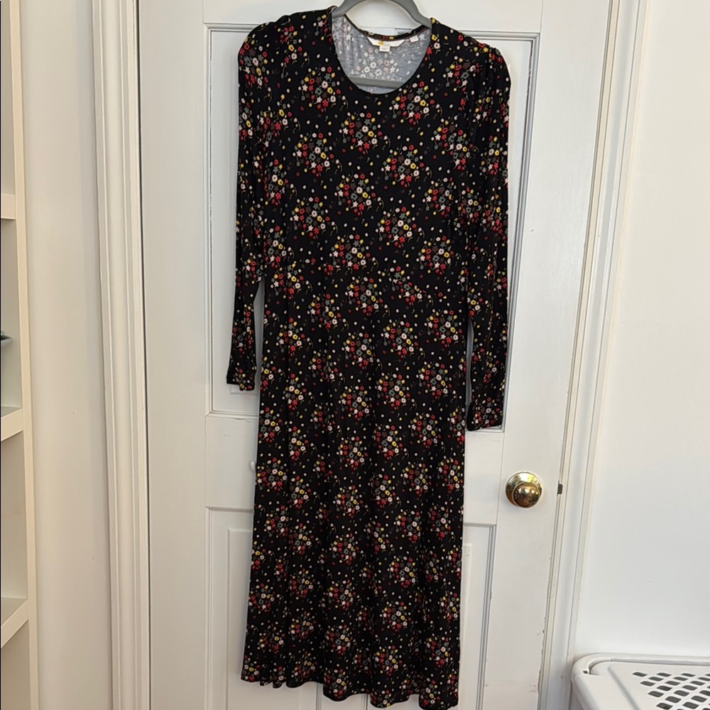 Boden black floral midi dress